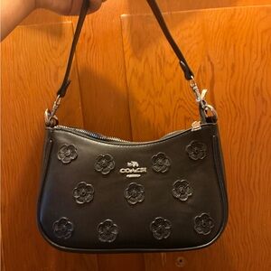 Coach Black Shoulder Bag with Floral Accents